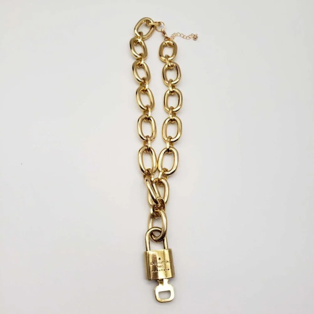 Authentic Louis Vuitton Lock and Key Gold Color with Gold Plated Chain Necklace